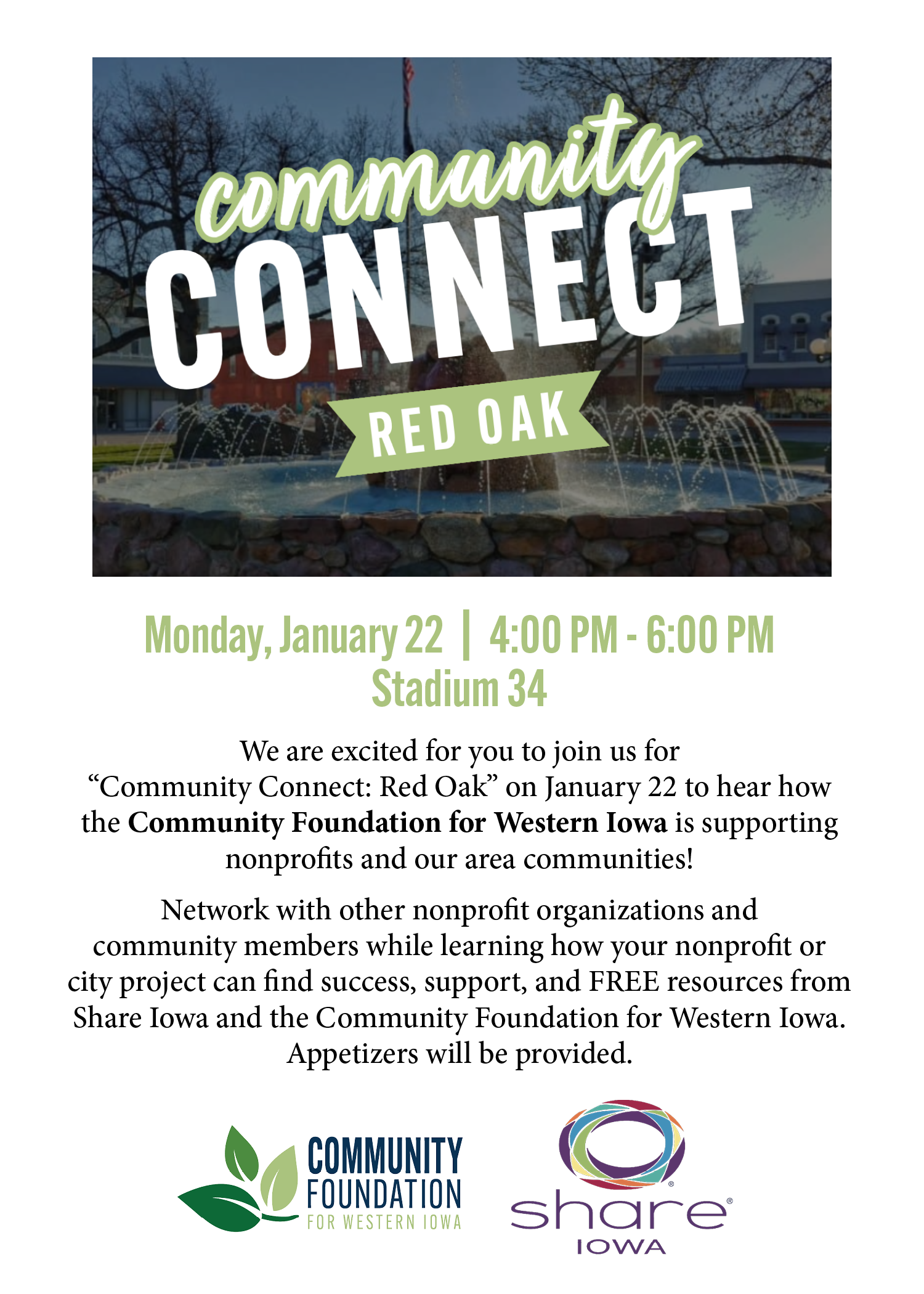 Community Connect January 22 4-6 at Stadium 34