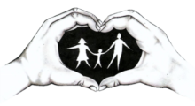 hands in heart symbol with family inside