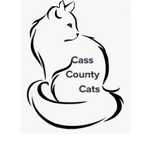cat silhouette with cass county cats name in middle, cat has an ear notch showing its been TNR